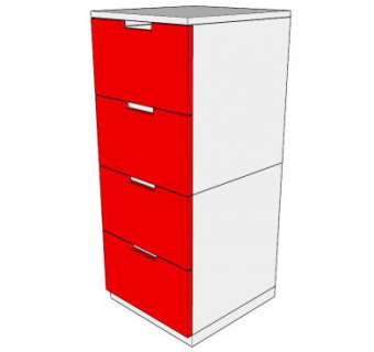 红色4个抽屉斗柜SU模型下载_sketchup草图大师SKP模型