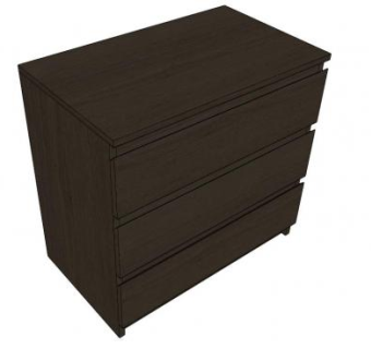 黑褐色三个抽屉斗柜SU模型下载_sketchup草图大师SKP模型