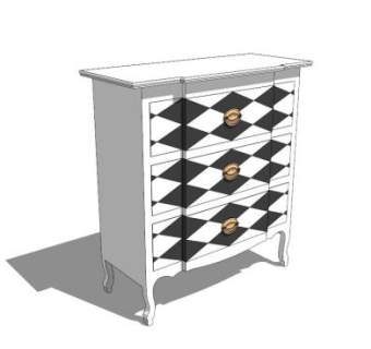 黑白色三个抽屉柜子SU模型下载_sketchup草图大师SKP模型