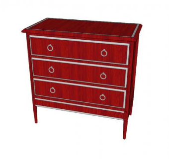 红色3抽屉柜SU模型下载_sketchup草图大师SKP模型