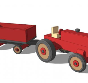红色拖拉机与车玩具SU模型下载_sketchup草图大师SKP模型