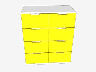 黄色8个抽屉柜SU模型下载_sketchup草图大师SKP模型