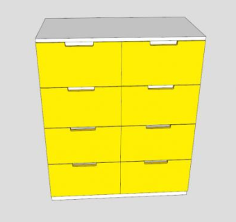 黄色8个抽屉柜SU模型下载_sketchup草图大师SKP模型