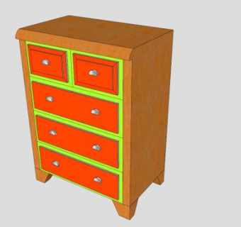 橙色木质抽屉柜SU模型下载_sketchup草图大师SKP模型