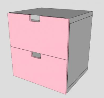 粉色2个抽屉柜SU模型下载_sketchup草图大师SKP模型