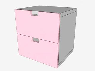 粉色2个抽屉柜SU模型下载_sketchup草图大师SKP模型