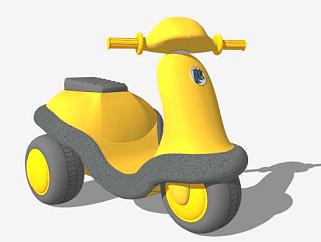 黄色玩具摩托车SU模型下载_sketchup草图大师SKP模型