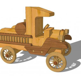 实木玩具T型消防车SU模型下载_sketchup草图大师SKP模型