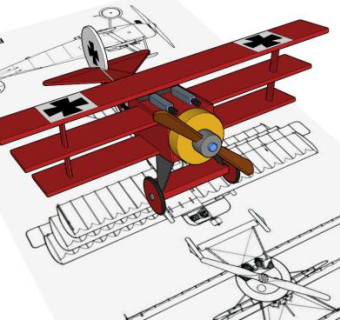 福克博士红色玩具飞机SU模型下载_sketchup草图大师SKP模型