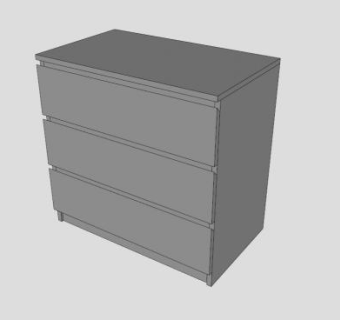 3个抽屉柜灰色SU模型下载_sketchup草图大师SKP模型