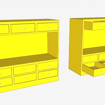 黄色9个抽屉柜SU模型下载_sketchup草图大师SKP模型