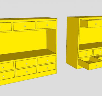 黄色9个抽屉柜SU模型下载_sketchup草图大师SKP模型
