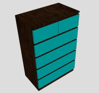 宜家蓝色6个抽屉斗柜SU模型下载_sketchup草图大师SKP模型