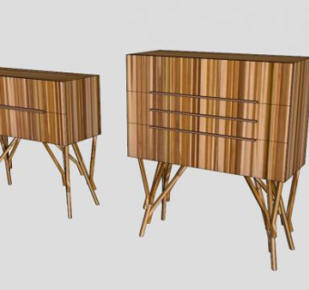 柚木面板五斗柜SU模型下载_sketchup草图大师SKP模型