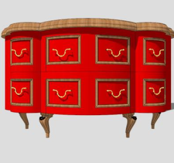 现代风格红色斗柜SU模型下载_sketchup草图大师SKP模型