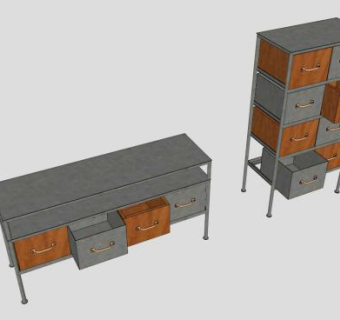2个复古抽屉柜SU模型下载_sketchup草图大师SKP模型