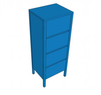 蓝色4个抽屉柜子SU模型下载_sketchup草图大师SKP模型