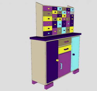 色彩丰富的斗柜SU模型下载_sketchup草图大师SKP模型