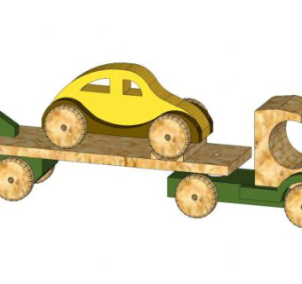 木制拖车甲壳虫玩具SU模型下载_sketchup草图大师SKP模型