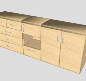 3个冷杉木橱柜SU模型下载_sketchup草图大师SKP模型