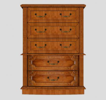 实木5个抽屉柜SU模型下载_sketchup草图大师SKP模型