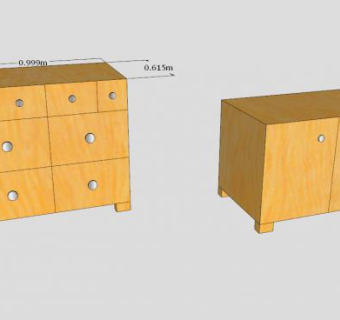 黄色小型抽屉柜SU模型下载_sketchup草图大师SKP模型