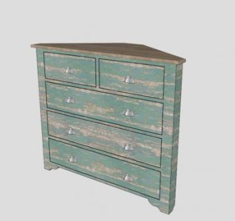 浅绿色复古五斗橱SU模型下载_sketchup草图大师SKP模型