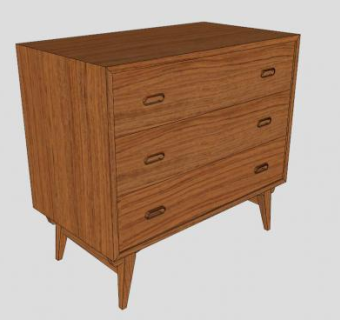柚木3个抽屉柜子SU模型下载_sketchup草图大师SKP模型