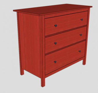 红色简约3个抽屉柜SU模型下载_sketchup草图大师SKP模型