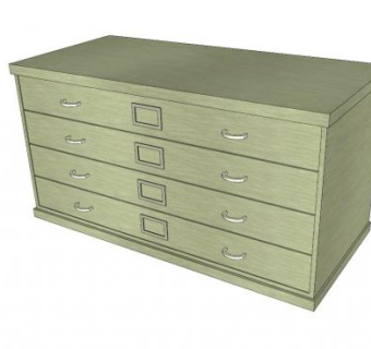 绿色四个抽屉柜SU模型下载_sketchup草图大师SKP模型
