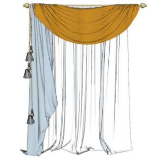 传统欧式金色窗帘SU模型下载_sketchup草图大师SKP模型