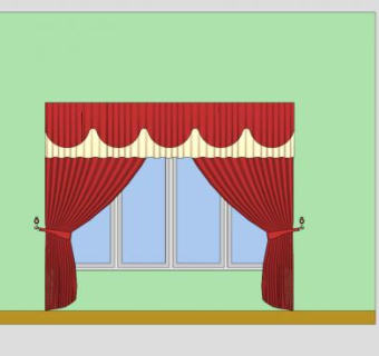 红色布艺窗帘窗户SU模型下载_sketchup草图大师SKP模型