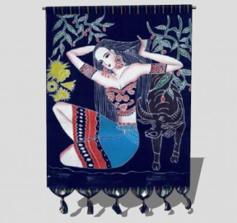 中式名族窗帘SU模型下载_sketchup草图大师SKP模型