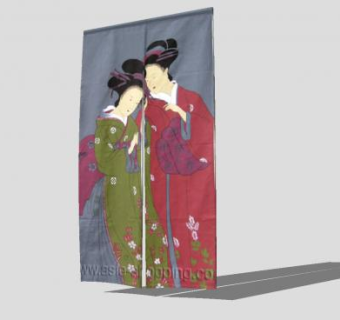 日式窗帘SU模型下载_sketchup草图大师SKP模型