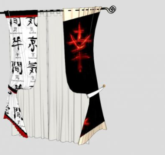 日式黑白窗帘SU模型下载_sketchup草图大师SKP模型