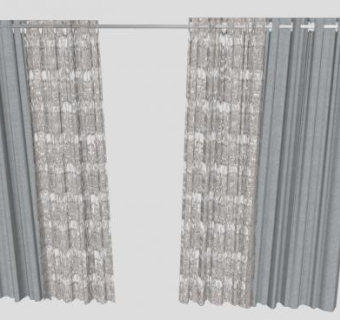银白色双层窗帘SU模型下载_sketchup草图大师SKP模型