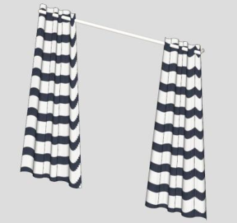 奥尔斯顿蓝条纹窗帘SU模型下载_sketchup草图大师SKP模型