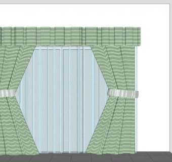 英式田园双层条纹窗帘SU模型下载_sketchup草图大师SKP模型