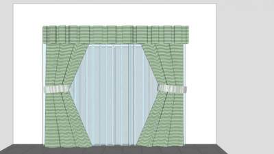 英式田园双层条纹窗帘SU模型下载_sketchup草图大师SKP模型