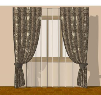 简欧双层窗帘SU模型下载_sketchup草图大师SKP模型