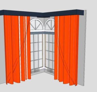 红色现代窗帘SU模型下载_sketchup草图大师SKP模型