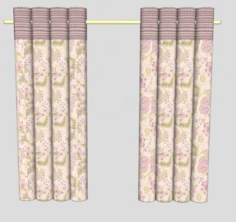 卧室双窗帘开合帘SU模型下载_sketchup草图大师SKP模型