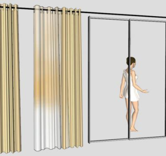 手动丝柔垂帘窗帘SU模型下载_sketchup草图大师SKP模型