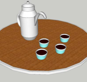 日式白色茶壶茶具SU模型下载_sketchup草图大师SKP模型