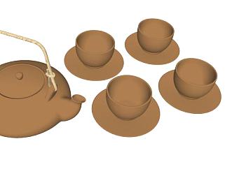 现代茶壶茶具SU模型下载_sketchup草图大师SKP模型