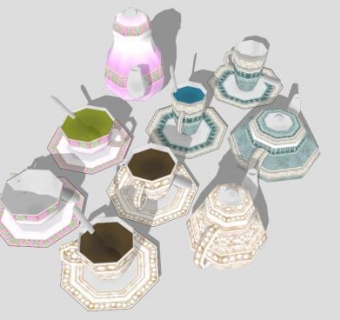 欧式茶杯茶具SU模型下载_sketchup草图大师SKP模型