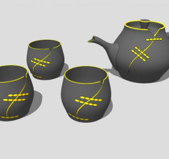 中国瓷茶壶茶杯茶具SU模型下载_sketchup草图大师SKP模型