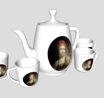 欧式白色茶杯茶具SU模型下载_sketchup草图大师SKP模型