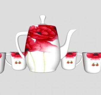 欧式红色花纹茶具SU模型下载_sketchup草图大师SKP模型