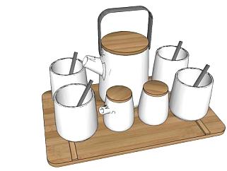 现代白色茶具SU模型下载_sketchup草图大师SKP模型